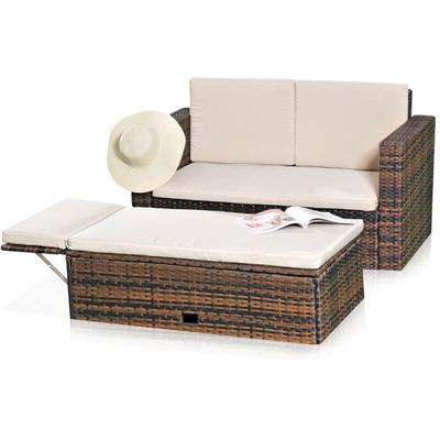 Lounge Gartenmöbel Sofa Bank Tisch klappbar Rattan Gartenset Sitzmöbel braun Image
