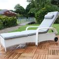 Rattan Loungeliege verstellbar Sonnenliege Polyrattan Lounge Gartenliege Weiß