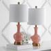 Everly Quinn Hillsville 22" Table Lamp Set Glass/Linen/Metal in Pink/Yellow | 22 H x 10 W x 10 D in | Wayfair C84786E6609045F9ABC6EBFD3BAEA0DE
