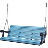 Rosalind Wheeler Fleurette Poly Grandpa Porch Swing Plastic in Blue/Black | 24 H x 62 W x 29 D in | Wayfair 3B677DF47D224F709E3A99321D74F672