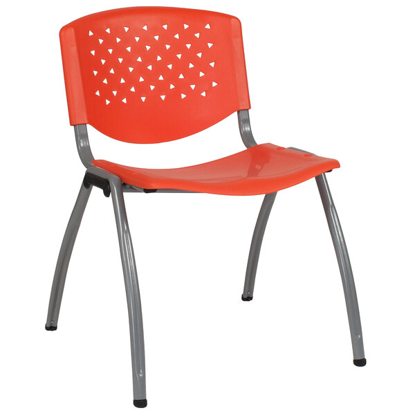 Flash Furniture RUT-F01A-OR-GG Hercules Series Orange Plastic Stack Chair with Titanium Frame