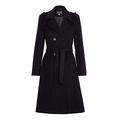 De la Crème - Womens Wool & Cashmere Belted Long Military Trench Coat, Black, Size 10