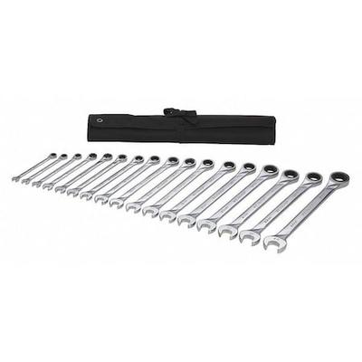 WESTWARD 54DG27 Ratcheting Wrench Set,Metric,17 pcs.