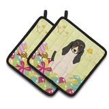 Caroline's Treasures Easter Eggs Swiss Hound Potholder Polyester in Gray/Yellow | 7.5 W in | Wayfair BB6044PTHD