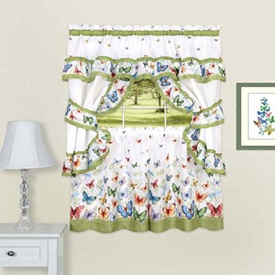 Achim Home Furnishings Butterflies Printed Cottage Window Curtain Set 57" x 24" Green