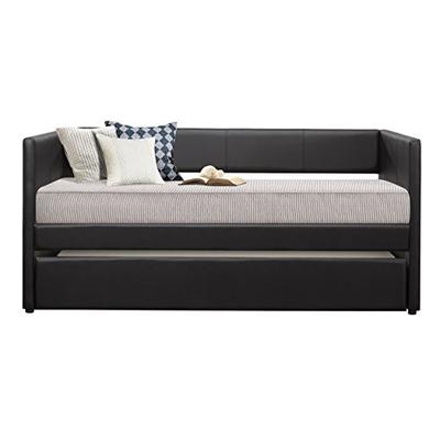 Homelegance Adra Fully Upholstered Daybed with Roll Out Trundle Bi-cast Vinyl Twin, Black