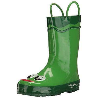 Western Chief Boys Waterproof Printed Rain Boot with Easy Pull On Handles, Fritz the Frog, 3 M US Li
