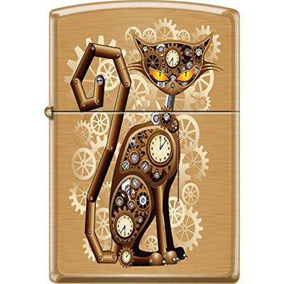 Zippo Industrial Machinery, Cat With Gears, Steam Punk, Brushed Brass Lighter
