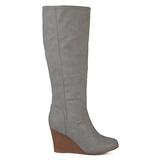 Brinley Co. Womens Regular and Wide Calf Round Toe Faux Leather Mid-Calf Wedge Boots Grey, 11 Wide C screenshot. Shoes directory of Clothing & Accessories.