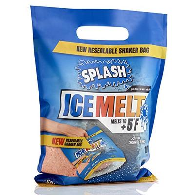SPLASH ice melt resealable Shaker Bag, 10lb, Melts to +5F, Sodium Choloride, Snow & ice Salt, Concre