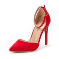 DREAM PAIRS Women's Pointed Toe Ankle Strap High Heels Pumps Dress Court Shoes Oppointed-Lacey Red Suede Size 8 UK / 10 US