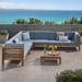 Beachcrest Home™ Maher Outdoor 7 Piece Sectional Seating Group w/ Cushions Wood/Natural Hardwoods in Blue | 116.5 W in | Wayfair