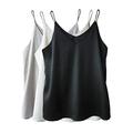 Wantschun Womens Silk Satin Camisole Cami Vest Top T-Shirt Blouse Tank Shirt V-Neck Spaghetti Strap 2XL;Black+White+Grey