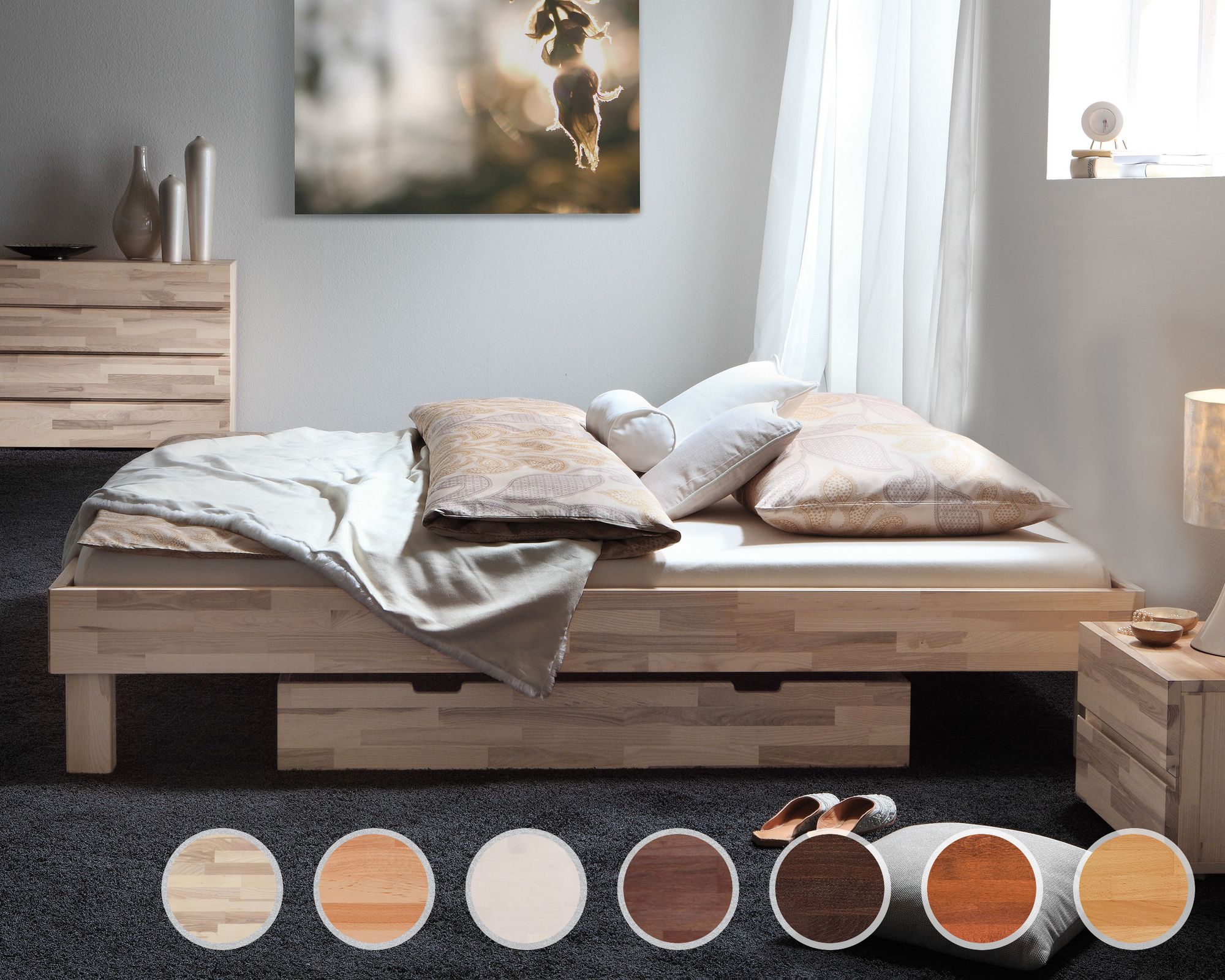 Hasena Wood-Line Massivholzbett Cantu 140x200 cm Buche weiss 20 cm Image