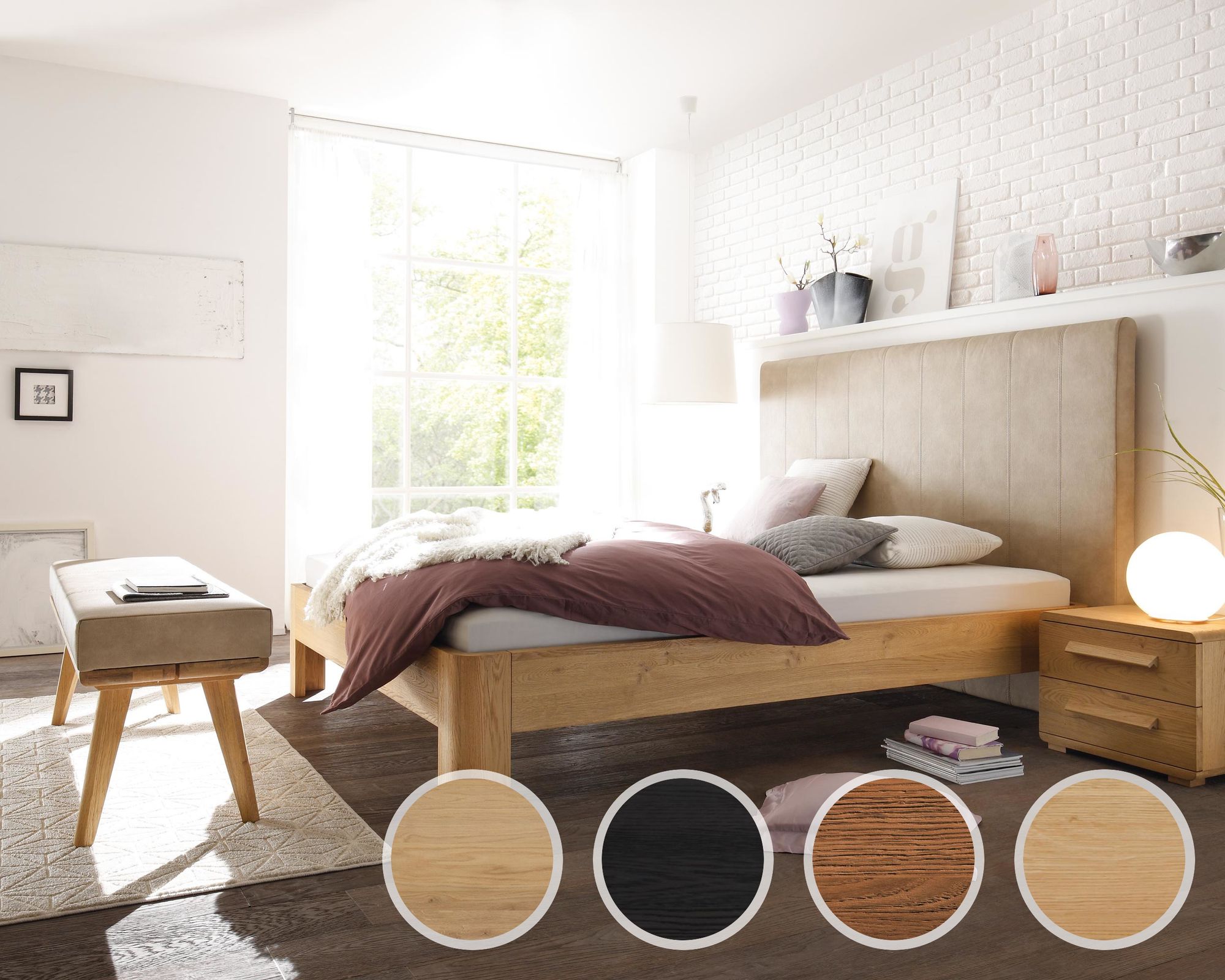 Hasena Oak-Line Massivholzbett Ronda/Colina L 140x200 cm Eiche natur 20 cm