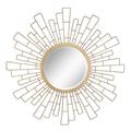 Stonebriar Round Decorative 23.6" Geometric Metal Sunburst Hanging Mirror for Wall, Antique Gold
