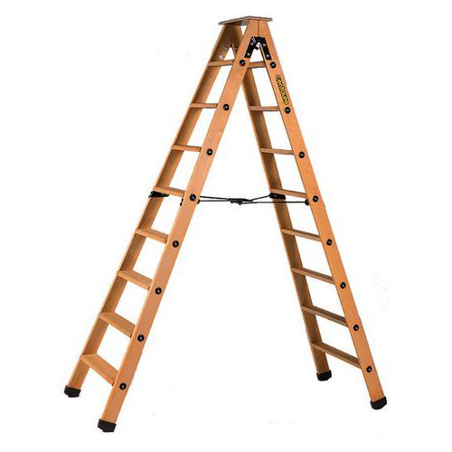 Escabeau Double Accès Bois 2x8 Marches + Tablette - Duarib