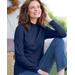 Appleseeds Women's Essential Cotton Long-Sleeve Solid Mockneck - Blue - PL - Petite