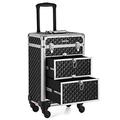 SONGMICS Makeup Trolley, Makeup Case on Wheels, Beauty Trolley with 2 Drawers, 34 x 24 x 56 cm, 360° Rotatable Castors, for Hairdressers, Makeup Artists, Gift Idea, Black JHZ08BK