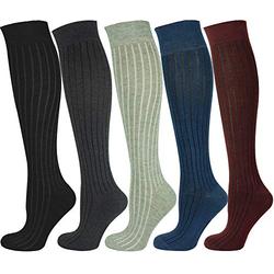 Mysocks Unisex Knee High Plain Socks 5 Pairs Ribbed 8-11