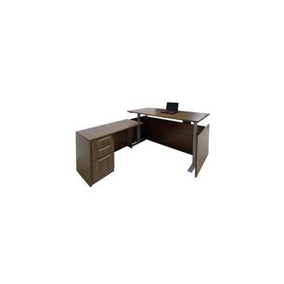 Modern Walnut Adjustable Height Rectangular Front L-Shaped Desk