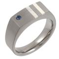 Theia Titanium with Silver Inlay Blue Sapphire Matt 7mm Signet Ring - Size Q