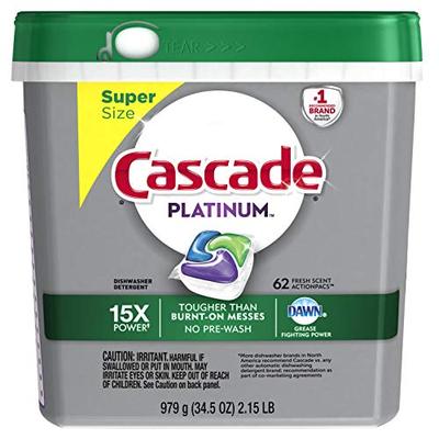 Cascade Platinum ActionPacs Dishwasher Detergent, Fresh, 62 Count (Packaging May Vary)