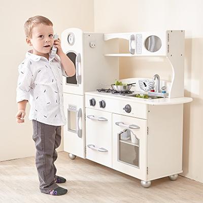 Teamson Kids - Retro Wooden Play Kitchen with Refrigerator, Freezer, Oven and Dishwasher - White (1