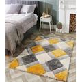 Lord of Rugs Hand Tufted Shaggy Rug Bedroom Living Room 3D Geometric Soft Silky Shiny Rug Ochre Large 160x230 cm (5'3"x7'7")