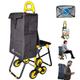 VOUNOT Foldable Shopping Trolley with Seat, 3 Wheels Stair Climbing Grocery Cart, Waterproof