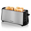 Cloer 3719 Langschlitztoaster für 4 Toastscheiben, 1380 W, integrierter Brötchenaufsatz, Nachhebevorrichtung, Krümelschublade, wärmeisoliertes Edelstahlgehäuse, schwarz/Edelstahl