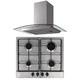 SIA 60cm Stainless Steel Gas 4 Burner Hob & Curved Glass Chimney Cooker Hood Fan