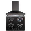 SIA 60cm Black 4 Burner Gas On Glass Hob & Chimney Cooker Hood Extractor Fan