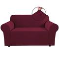 BellaHills Super Stretch Sofa Covers Couch Covers Sofa Slipcovers Furniture Protector for Sofas/Kids/Pets | Form Fitted Jacquard with Elastic Bottom, Thick Soft Non Slip (2 Seater，Burgundy Red)