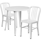 Flash Furniture 30'' Round White Metal Indoor-Outdoor Table Set with 2 Vertical Slat Back Chairs screenshot. Patio Furniture directory of Outdoor Furniture.