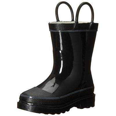 Western Chief Kids Waterproof Rubber Classic Rain Boot with Pull Handles, Black, 11 M US Little Kid