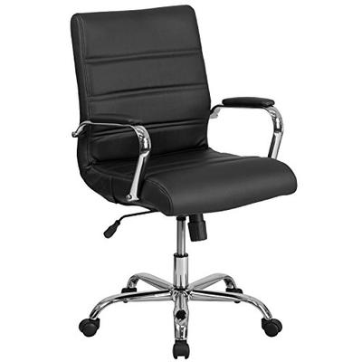 Flash Furniture Mid-Back Black Leather Executive Swivel Chair with Chrome Base and Arms
