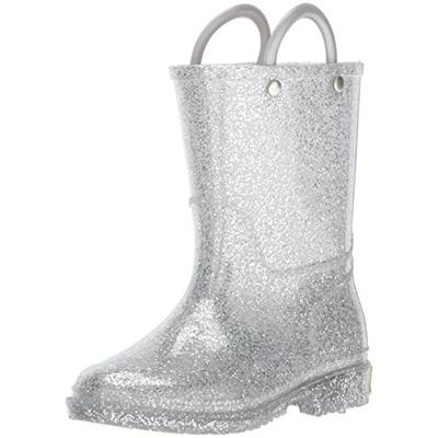 Western Chief Kids' Glitter Rain Boot, Silver 5 M US Toddler