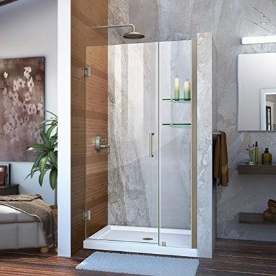 DreamLine Unidoor 40 to 41" Frameless Hinged Shower Door, Clear 3/8" Glass Door, 12" Stationary Pane