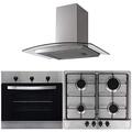 SIA 60cm Single Electric Fan Oven, 4 Burner Gas Hob & Curved Glass Cooker Hood