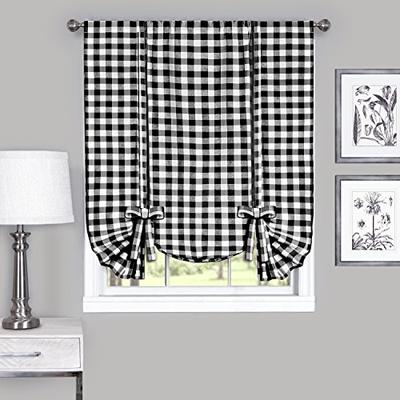 Achim Home Furnishings Buffalo Check Window Curtain Tie Up Shade, 42" x 63", Black & White