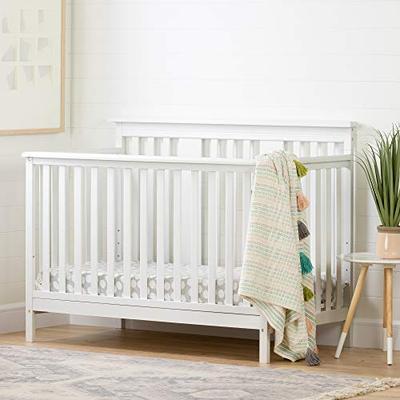 South Shore 11849 Cotton Candy Baby Crib 4 Heights with Toddler Rail Pure White