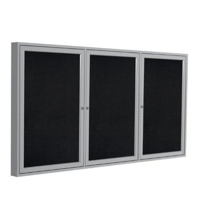 Ghent 4" x 6" 3-Door indoor Enclosed Recycled Rubber Bulletin Board, Shatter Resistant, with Lock, S