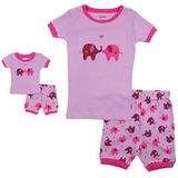 Leveret Shorts Matching Doll & Girl Elephant 2 Piece Pajama Set 100% Cotton Size 5 Years screenshot. Sleepwear directory of Clothes.
