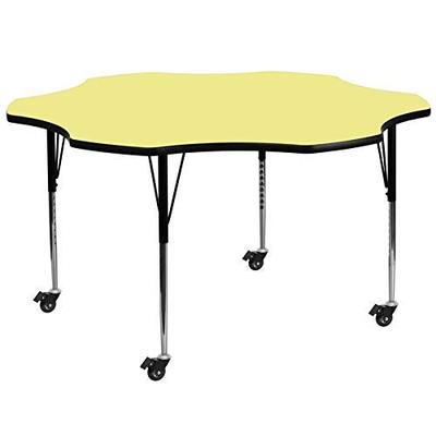 Flash Furniture Mobile 60'' Flower Yellow Thermal Laminate Activity Table - Standard Height Adjustab