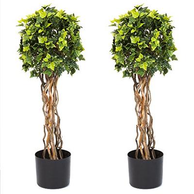 Pure Garden 30 Inch English Ivy Single Ball Topiary Tree - Set of 2