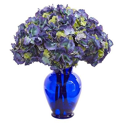 Nearly Natural 1655-BL Hydrangea Artificial Blue Vase Silk Arrangements