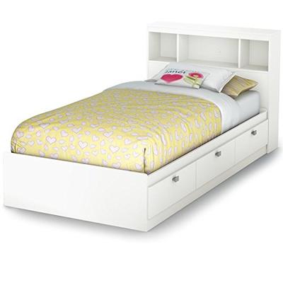 South Shore 3260B2 Spark Twin Storage Bed and Bookcase Headboard, Pure White