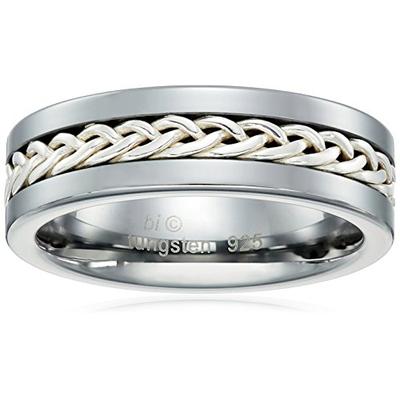 Men's Sterling Silver and Tungsten Wheat Inlay Ring, Size 10