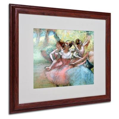 Four Ballerinas on The Stage Artwork by Edgar Degas in Wood Frame, 16 by 20-Inch